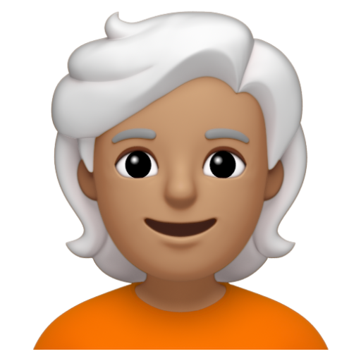 Emoji Người: màu da trung bình, tóc trắng 🧑🏽‍🦳 dạng 3D