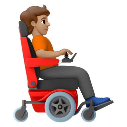 Emoji Người trên xe lăn điện: màu da trung bình, hướng sang phải 🧑🏽‍🦼‍➡ dạng 3D