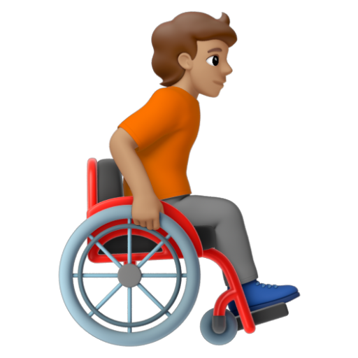 Emoji Người trên xe lăn tay: màu da trung bình, hướng sang phải 🧑🏽‍🦽‍➡ dạng 3D