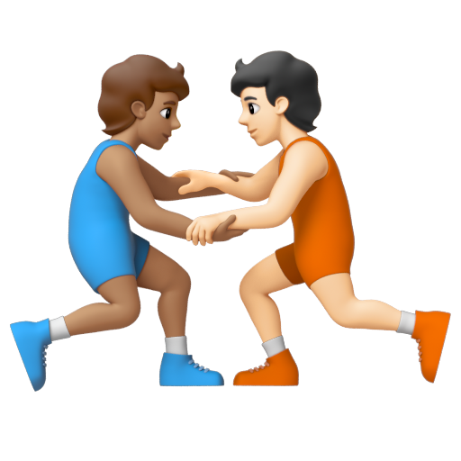 Emoji Người chơi vật: màu da trung bình, màu da sáng 🧑🏽‍🫯‍🧑🏻 dạng 3D