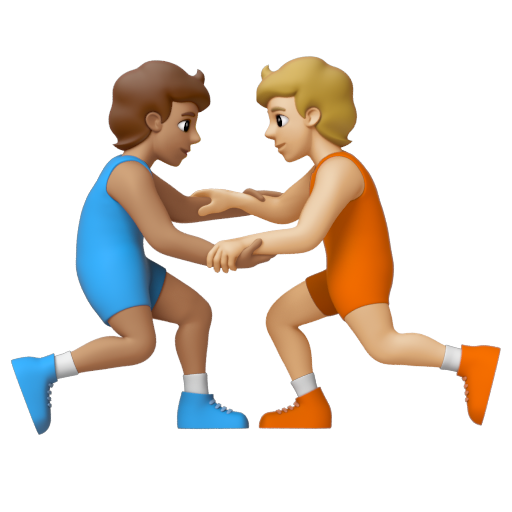 Emoji Người chơi vật: màu da trung bình, màu da sáng trung bình 🧑🏽‍🫯‍🧑🏼 dạng 3D