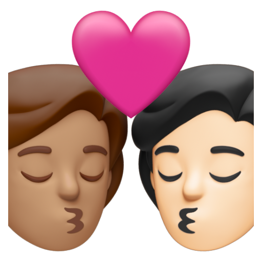 Emoji Nụ hôn: người, người, màu da trung bình, màu da sáng 🧑🏽‍❤‍💋‍🧑🏻 dạng 3D