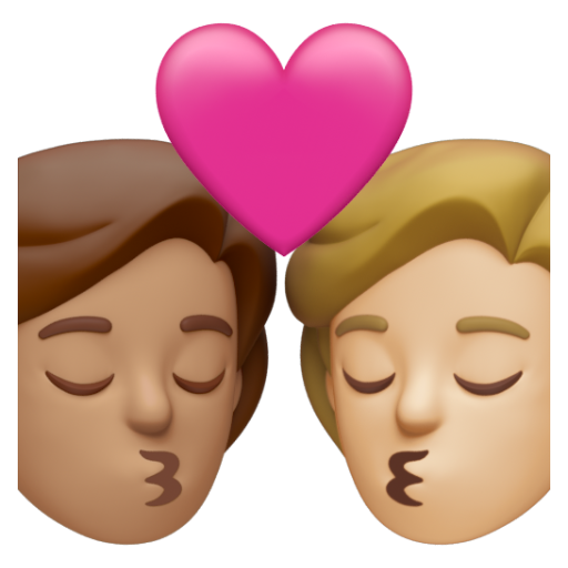 Emoji Nụ hôn: người, người, màu da trung bình, màu da sáng trung bình 🧑🏽‍❤‍💋‍🧑🏼 dạng 3D