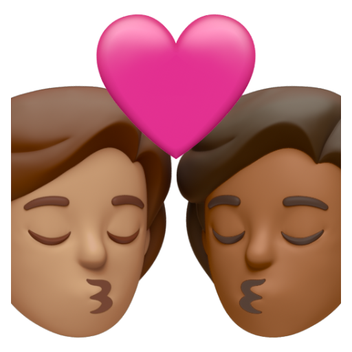 Emoji Nụ hôn: người, người, màu da trung bình, màu da tối trung bình 🧑🏽‍❤‍💋‍🧑🏾 dạng 3D