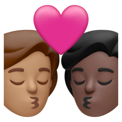 Emoji Nụ hôn: người, người, màu da trung bình, màu da tối 🧑🏽‍❤‍💋‍🧑🏿 dạng 3D