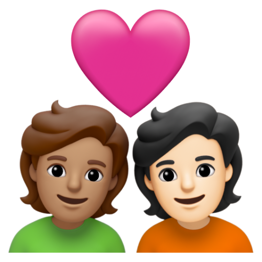 Emoji Cặp đôi với trái tim: người, người, màu da trung bình, màu da sáng 🧑🏽‍❤‍🧑🏻 dạng 3D