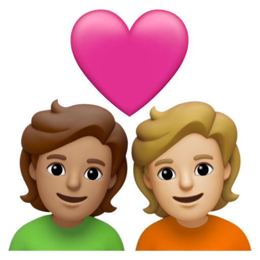 Emoji Cặp đôi với trái tim: người, người, màu da trung bình, màu da sáng trung bình 🧑🏽‍❤‍🧑🏼 dạng 3D