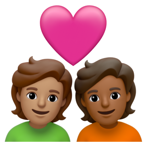 Emoji Cặp đôi với trái tim: người, người, màu da trung bình, màu da tối trung bình 🧑🏽‍❤‍🧑🏾 dạng 3D