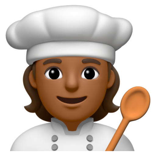 Emoji Đầu bếp: màu da tối trung bình 🧑🏾‍🍳 dạng 3D