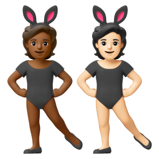 Emoji Những người đeo tai thỏ: màu da tối trung bình, màu da sáng 🧑🏾‍🐰‍🧑🏻 dạng 3D