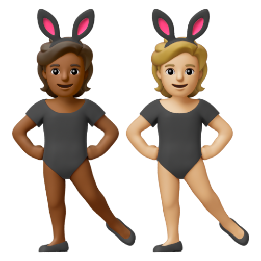 Emoji Những người đeo tai thỏ: màu da tối trung bình, màu da sáng trung bình 🧑🏾‍🐰‍🧑🏼 dạng 3D