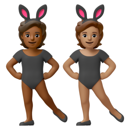 Emoji Những người đeo tai thỏ: màu da tối trung bình, màu da trung bình 🧑🏾‍🐰‍🧑🏽 dạng 3D
