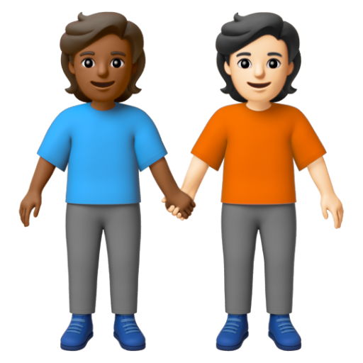 Emoji Hai người nắm tay: màu da tối trung bình, màu da sáng 🧑🏾‍🤝‍🧑🏻 dạng 3D