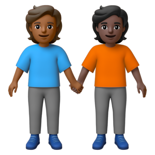 Emoji Hai người nắm tay: màu da tối trung bình, màu da tối 🧑🏾‍🤝‍🧑🏿 dạng 3D
