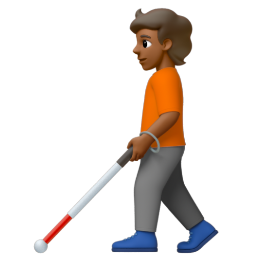 Emoji Người với gậy dò đường: màu da tối trung bình 🧑🏾‍🦯 dạng 3D