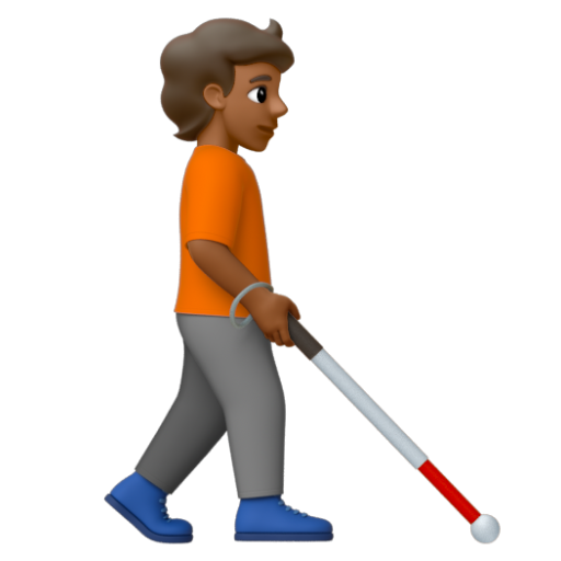 Emoji Người với gậy dò đường: màu da tối trung bình, hướng sang phải 🧑🏾‍🦯‍➡ dạng 3D