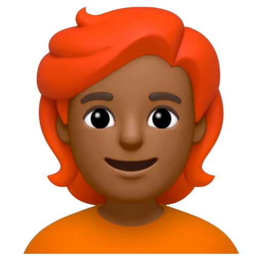 Emoji Người: màu da tối trung bình, tóc đỏ 🧑🏾‍🦰 dạng 3D