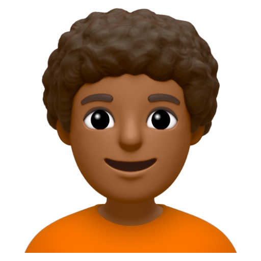 Emoji Người: màu da tối trung bình, tóc xoăn 🧑🏾‍🦱 dạng 3D