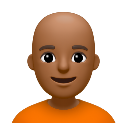 Emoji Người: màu da tối trung bình, hói 🧑🏾‍🦲 dạng 3D