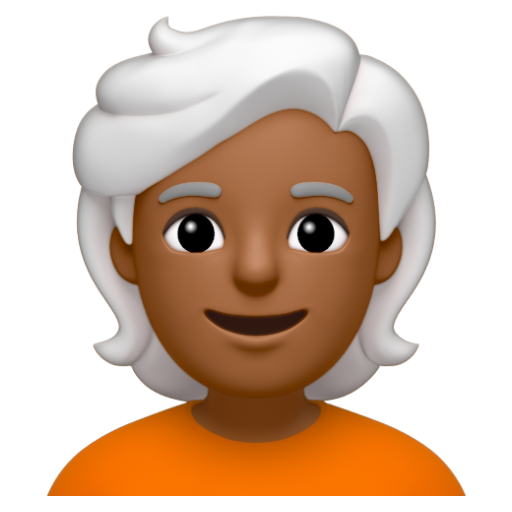 Emoji Người: màu da tối trung bình, tóc trắng 🧑🏾‍🦳 dạng 3D