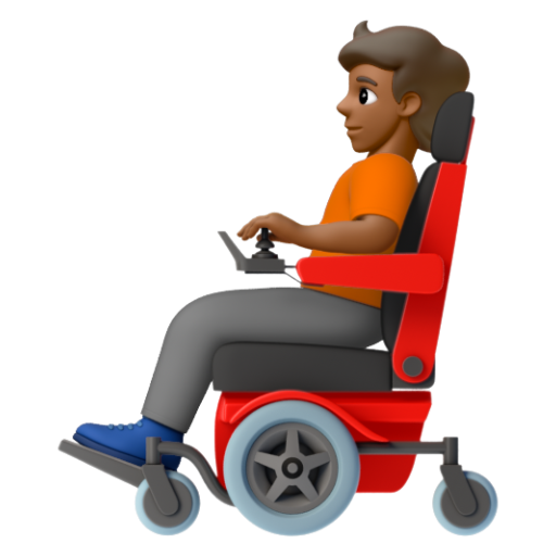 Emoji Người trên xe lăn điện: màu da tối trung bình 🧑🏾‍🦼 dạng 3D
