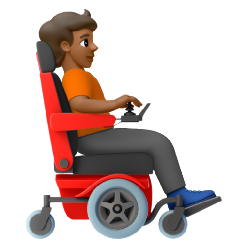 Emoji Người trên xe lăn điện: màu da tối trung bình, hướng sang phải 🧑🏾‍🦼‍➡ dạng 3D