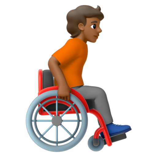 Emoji Người trên xe lăn tay: màu da tối trung bình, hướng sang phải 🧑🏾‍🦽‍➡ dạng 3D