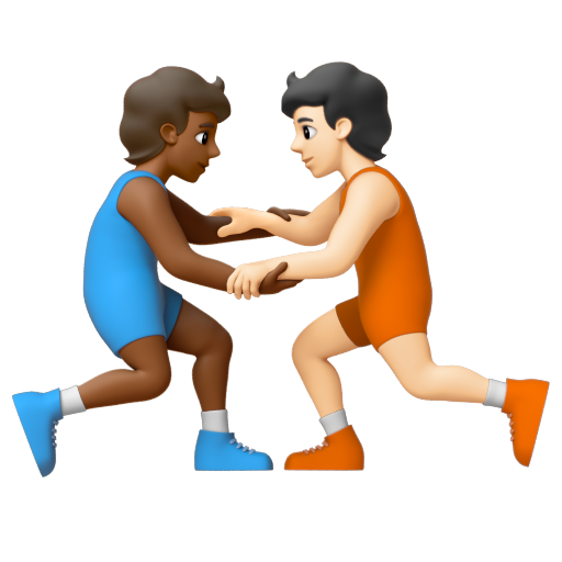 Emoji Người chơi vật: màu da tối trung bình, màu da sáng 🧑🏾‍🫯‍🧑🏻 dạng 3D