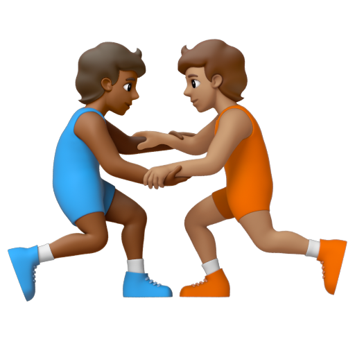 Emoji Người chơi vật: màu da tối trung bình, màu da trung bình 🧑🏾‍🫯‍🧑🏽 dạng 3D