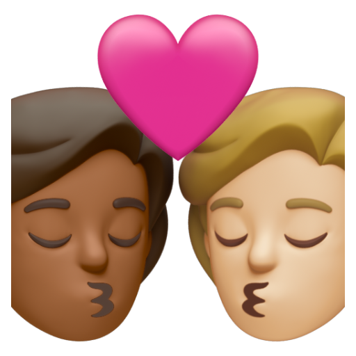 Emoji Nụ hôn: người, người, màu da tối trung bình, màu da sáng trung bình 🧑🏾‍❤‍💋‍🧑🏼 dạng 3D