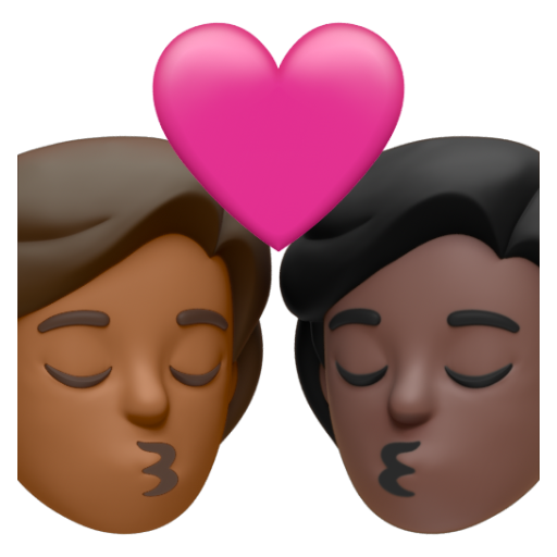 Emoji Nụ hôn: người, người, màu da tối trung bình, màu da tối 🧑🏾‍❤‍💋‍🧑🏿 dạng 3D