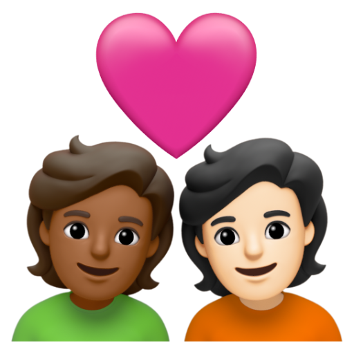 Emoji Cặp đôi với trái tim: người, người, màu da tối trung bình, màu da sáng 🧑🏾‍❤‍🧑🏻 dạng 3D