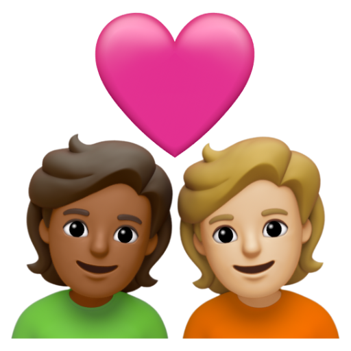 Emoji Cặp đôi với trái tim: người, người, màu da tối trung bình, màu da sáng trung bình 🧑🏾‍❤‍🧑🏼 dạng 3D