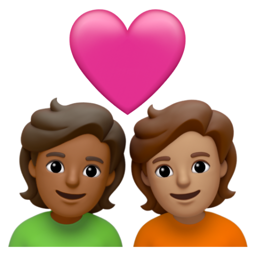 Emoji Cặp đôi với trái tim: người, người, màu da tối trung bình, màu da trung bình 🧑🏾‍❤‍🧑🏽 dạng 3D