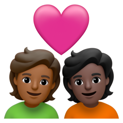 Emoji Cặp đôi với trái tim: người, người, màu da tối trung bình, màu da tối 🧑🏾‍❤‍🧑🏿 dạng 3D