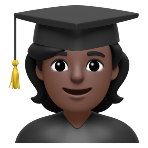 Emoji Sinh viên: màu da tối 🧑🏿‍🎓 dạng 3D