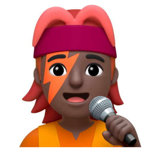 Emoji Ca sĩ: màu da tối 🧑🏿‍🎤 dạng 3D