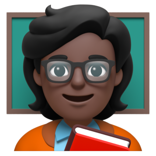 Emoji Giáo viên: màu da tối 🧑🏿‍🏫 dạng 3D