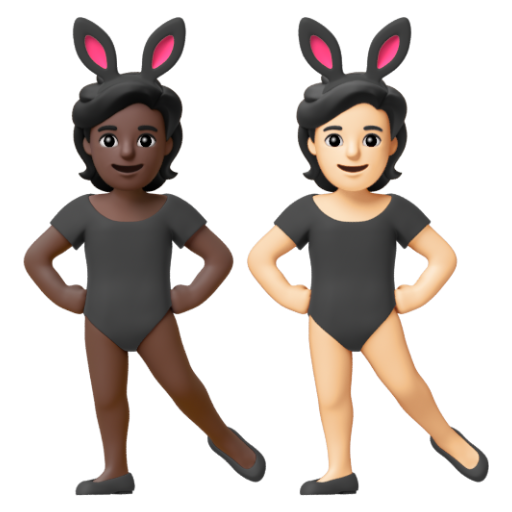 Emoji Những người đeo tai thỏ: màu da tối, màu da sáng 🧑🏿‍🐰‍🧑🏻 dạng 3D