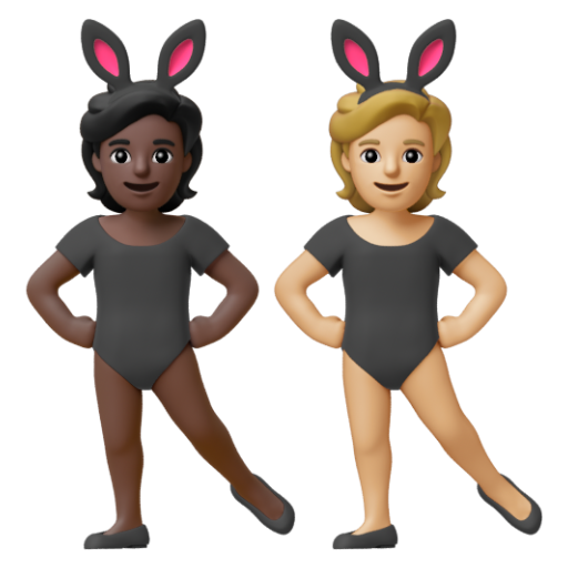 Emoji Những người đeo tai thỏ: màu da tối, màu da sáng trung bình 🧑🏿‍🐰‍🧑🏼 dạng 3D