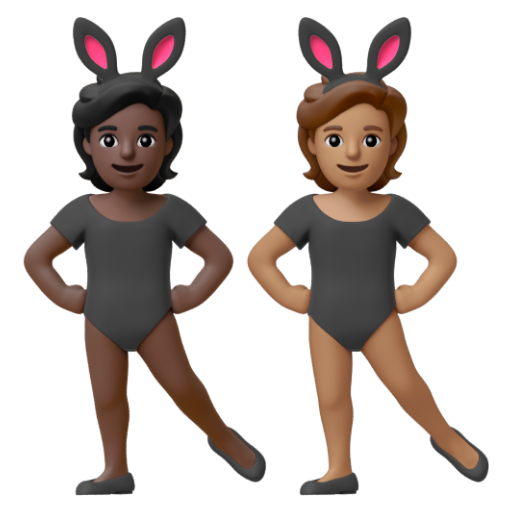 Emoji Những người đeo tai thỏ: màu da tối, màu da trung bình 🧑🏿‍🐰‍🧑🏽 dạng 3D
