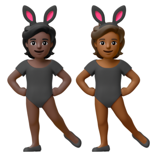 Emoji Những người đeo tai thỏ: màu da tối, màu da tối trung bình 🧑🏿‍🐰‍🧑🏾 dạng 3D