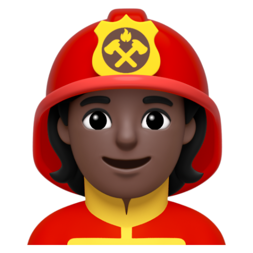 Emoji Lính cứu hỏa: màu da tối 🧑🏿‍🚒 dạng 3D