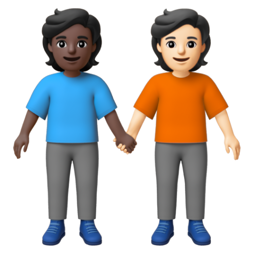 Emoji Hai người nắm tay: màu da tối, màu da sáng 🧑🏿‍🤝‍🧑🏻 dạng 3D