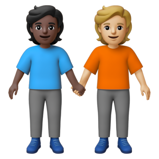 Emoji Hai người nắm tay: màu da tối, màu da sáng trung bình 🧑🏿‍🤝‍🧑🏼 dạng 3D