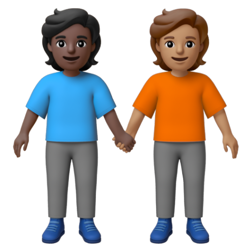 Emoji Hai người nắm tay: màu da tối, màu da trung bình 🧑🏿‍🤝‍🧑🏽 dạng 3D