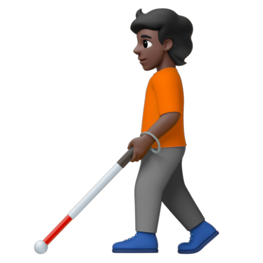 Emoji Người với gậy dò đường: màu da tối 🧑🏿‍🦯 dạng 3D