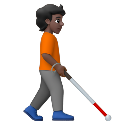 Emoji Người với gậy dò đường: màu da tối, hướng sang phải 🧑🏿‍🦯‍➡ dạng 3D