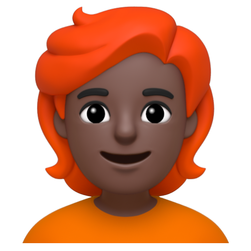 Emoji Người: màu da tối, tóc đỏ 🧑🏿‍🦰 dạng 3D
