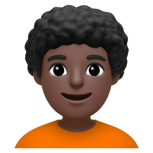 Emoji Người: màu da tối, tóc xoăn 🧑🏿‍🦱 dạng 3D